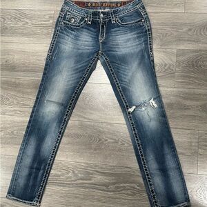 Rock Revival Distressed Sequined Blue Skinny Jeans